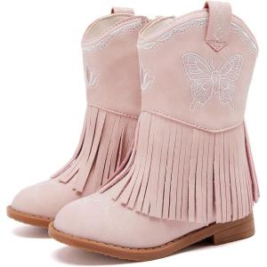 imageBMCiTYBM Toddler Girls Cowgirl Boots Little Kids Mid Calf Western Cowboy Pointed Toe Riding Shoes Tassels Glitter3pink