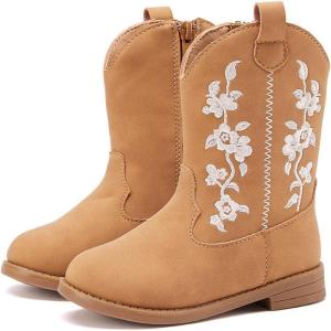 imageBMCiTYBM Toddler Girls Cowgirl Boots Little Kids Mid Calf Western Cowboy Pointed Toe Riding Shoes Tassels Glitter4brown