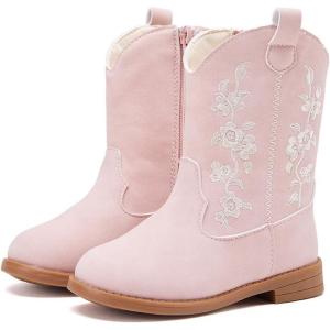 imageBMCiTYBM Toddler Girls Cowgirl Boots Little Kids Mid Calf Western Cowboy Pointed Toe Riding Shoes Tassels Glitter4pink