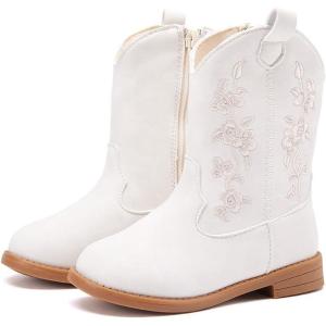 imageBMCiTYBM Toddler Girls Cowgirl Boots Little Kids Mid Calf Western Cowboy Pointed Toe Riding Shoes Tassels Glitter4white