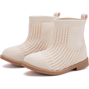 imageBMCiTYBM Toddler Girls Knitted Boots Breathable Low Heel Booties Pointed Toe Slip On Sock Shoes for All SeasonsCamel