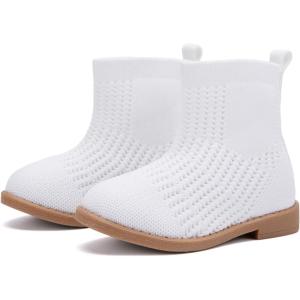 imageBMCiTYBM Toddler Girls Knitted Boots Breathable Low Heel Booties Pointed Toe Slip On Sock Shoes for All SeasonsWhite