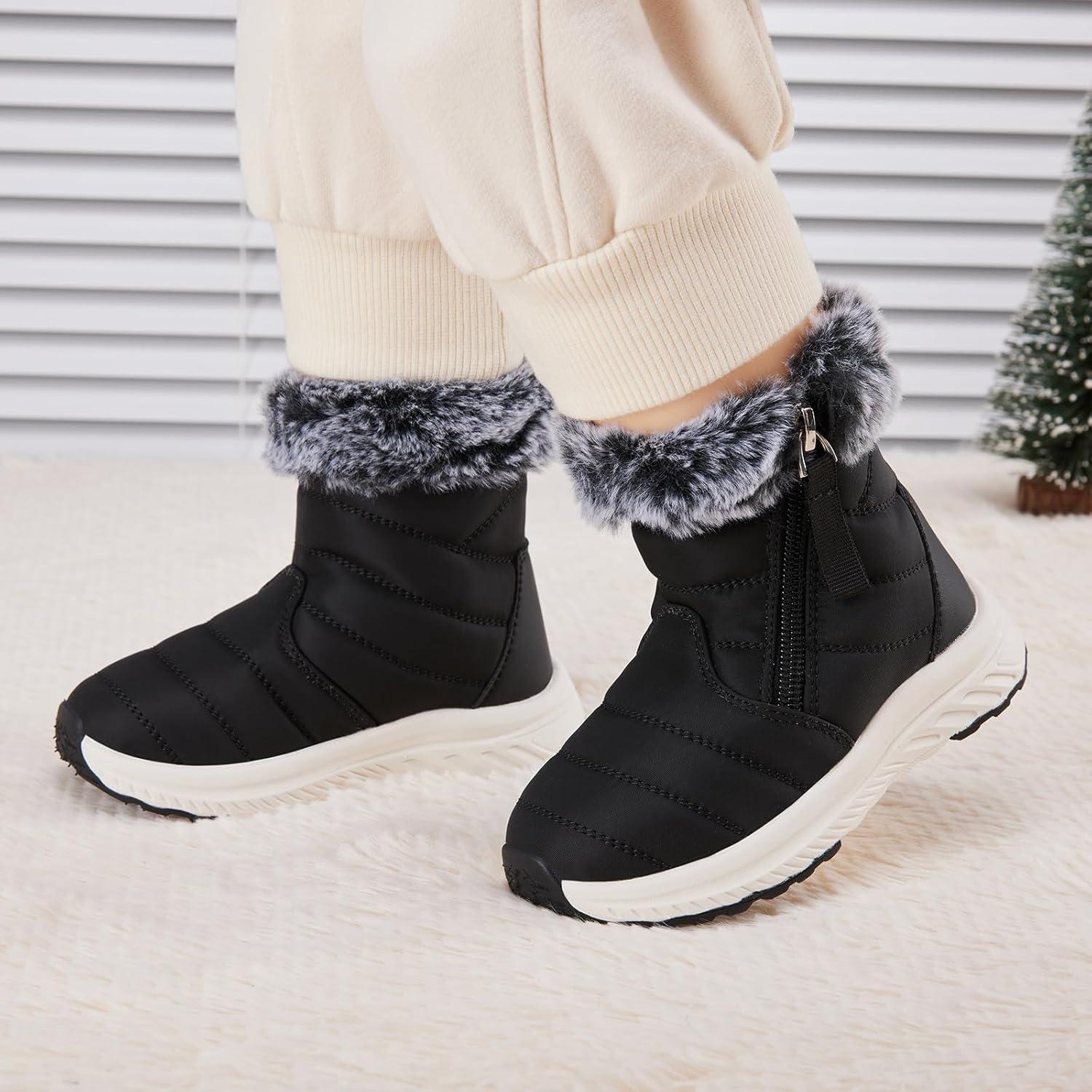 imageBMCiTYBM Toddler Boy Girl Snow Boots Waterproof Winter Warm Boots Nonslip Lightweight Outdoor Walking Shoes for Cold WeatehrBblack