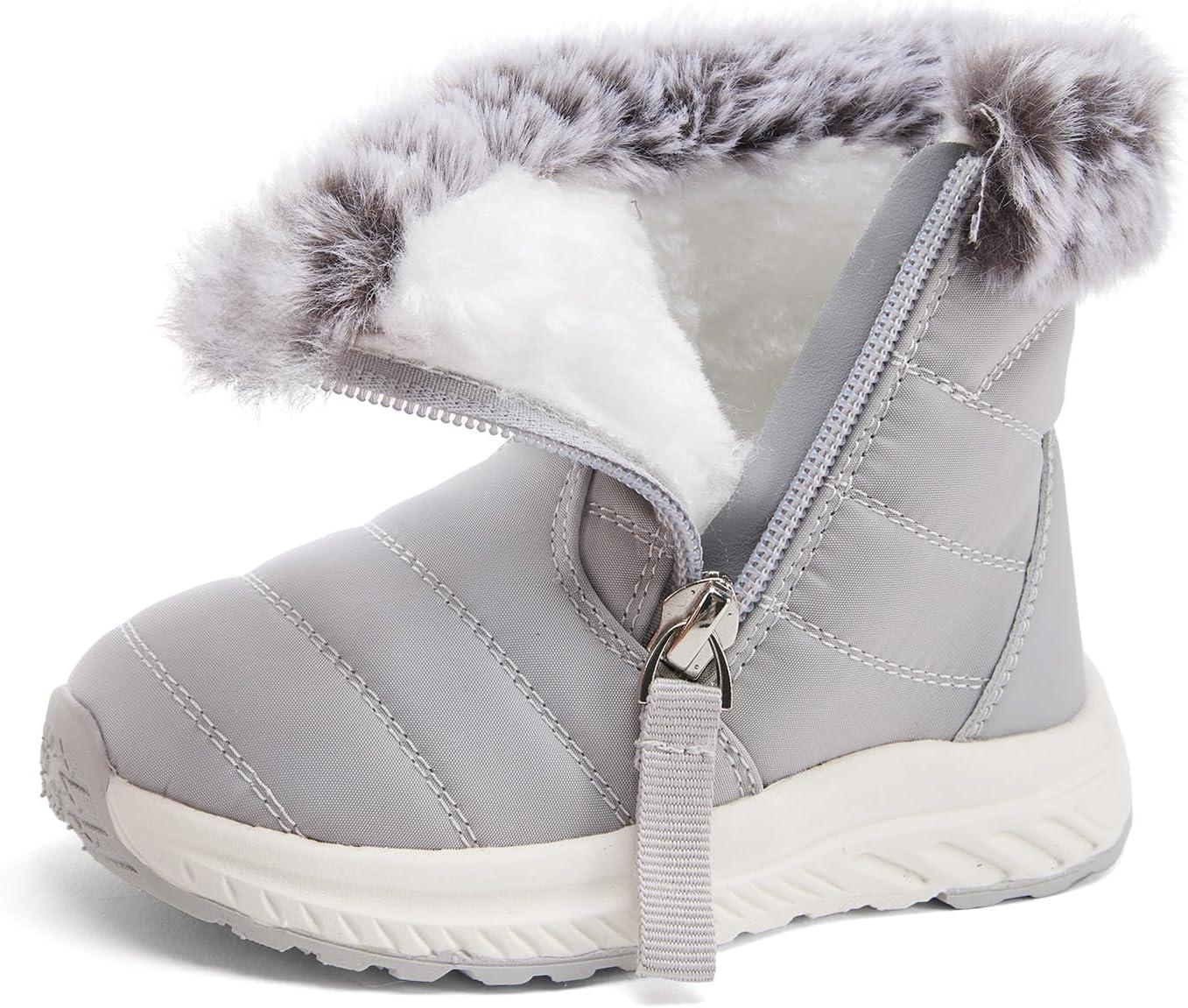 imageBMCiTYBM Toddler Boy Girl Snow Boots Waterproof Winter Warm Boots Nonslip Lightweight Outdoor Walking Shoes for Cold WeatehrBgrey