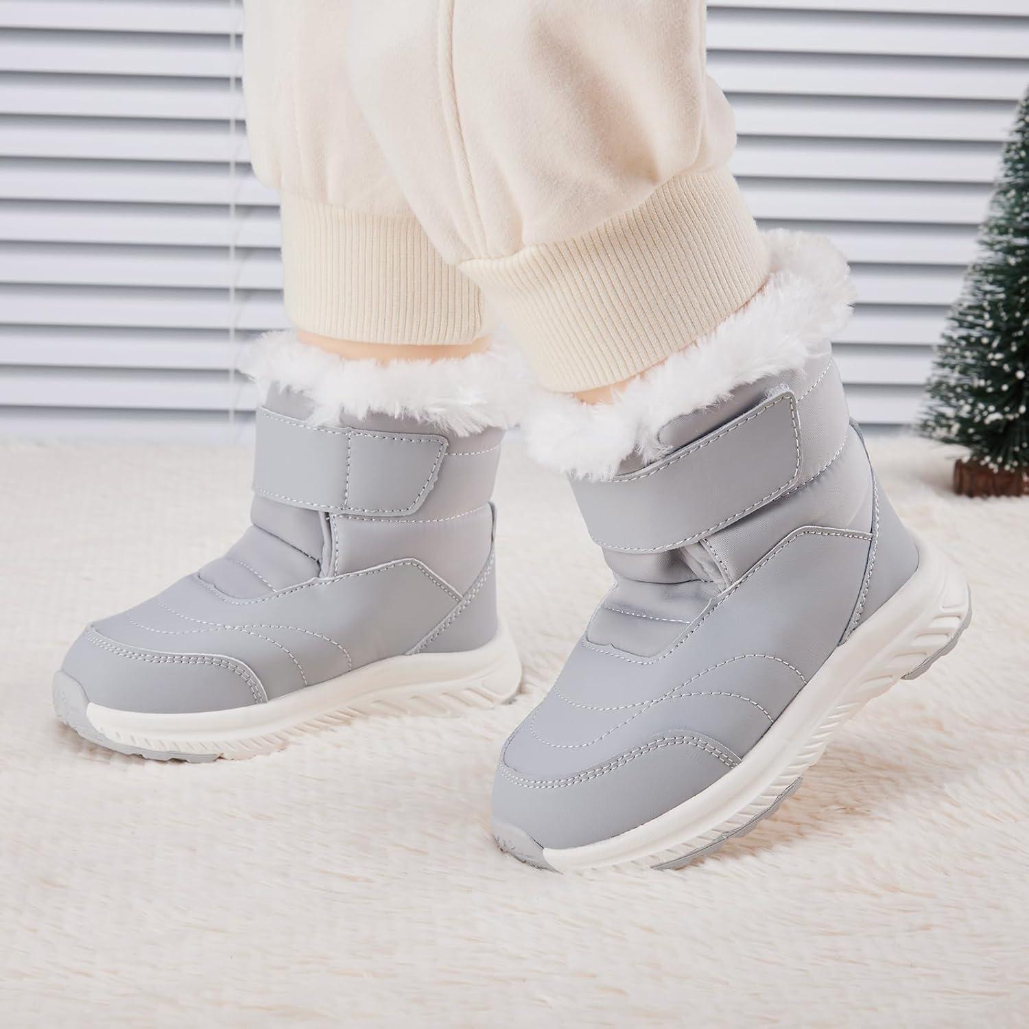 imageBMCiTYBM Toddler Boy Girl Snow Boots Waterproof Winter Warm Boots Nonslip Lightweight Outdoor Walking Shoes for Cold WeatehrCgrey