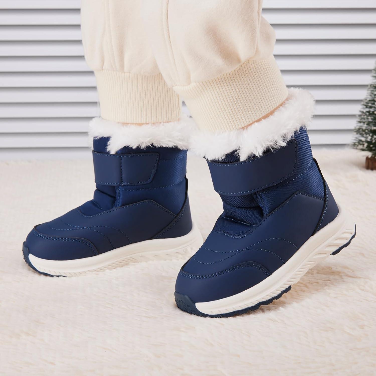 imageBMCiTYBM Toddler Boy Girl Snow Boots Waterproof Winter Warm Boots Nonslip Lightweight Outdoor Walking Shoes for Cold WeatehrCnavy