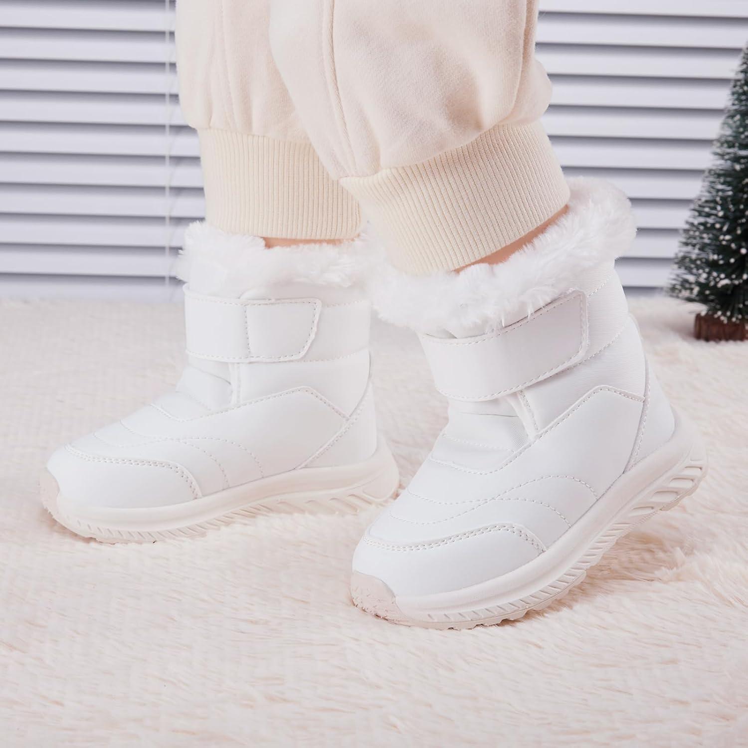 imageBMCiTYBM Toddler Boy Girl Snow Boots Waterproof Winter Warm Boots Nonslip Lightweight Outdoor Walking Shoes for Cold WeatehrCwhite