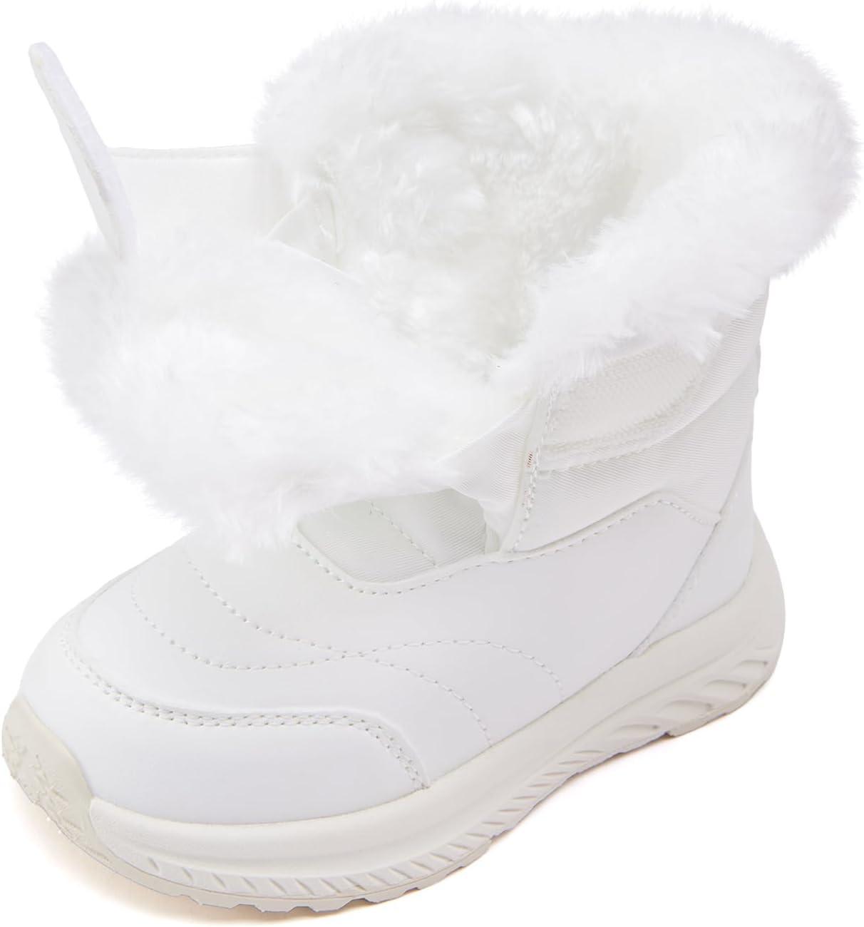 imageBMCiTYBM Toddler Boy Girl Snow Boots Waterproof Winter Warm Boots Nonslip Lightweight Outdoor Walking Shoes for Cold WeatehrCwhite