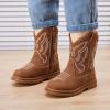 imageBMCiTYBM Toddler Cowboy Cowgirl Boots Boys Girls Western Round Toe Riding Mid Calf Booties for All SeasonsToddlerLittle KidAbrown