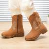 imageBMCiTYBM Toddler Cowgirl Cowboy Boots Boys Girls Square Toe Western Boots Mid Calf Side Zipper Riding Shoes for All SeasonsAbrown
