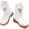 imageBMCiTYBM Toddler Cowgirl Cowboy Boots Boys Girls Square Toe Western Boots Mid Calf Side Zipper Riding Shoes for All SeasonsAwhite