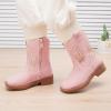 imageBMCiTYBM Toddler Cowgirl Cowboy Boots Boys Girls Square Toe Western Boots Mid Calf Side Zipper Riding Shoes for All SeasonsBpink