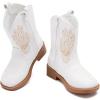 imageBMCiTYBM Toddler Cowgirl Cowboy Boots Boys Girls Square Toe Western Boots Mid Calf Side Zipper Riding Shoes for All SeasonsBwhite