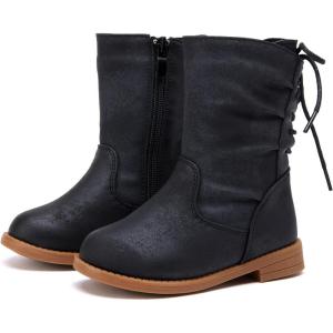 imageBMCiTYBM Toddler Boots Girls Fashion Ridding Booties Mid Calf Side Zipper Shoes for All SeasonsToddlerLittle KidAblack