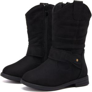 imageBMCiTYBM Toddler Boots Girls Fashion Ridding Booties Mid Calf Side Zipper Shoes for All SeasonsToddlerLittle KidBblack