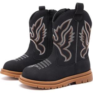 imageBMCiTYBM Toddler Cowboy Cowgirl Boots Boys Girls Western Round Toe Riding Mid Calf Booties for All SeasonsToddlerLittle KidAblack