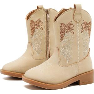 imageBMCiTYBM Toddler Cowgirl Cowboy Boots Boys Girls Square Toe Western Boots Mid Calf Side Zipper Riding Shoes for All SeasonsAcamel