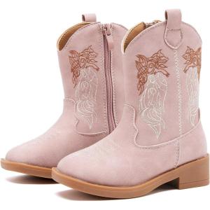 imageBMCiTYBM Toddler Cowgirl Cowboy Boots Boys Girls Square Toe Western Boots Mid Calf Side Zipper Riding Shoes for All SeasonsApurple