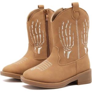 imageBMCiTYBM Toddler Cowgirl Cowboy Boots Boys Girls Square Toe Western Boots Mid Calf Side Zipper Riding Shoes for All SeasonsBbrown