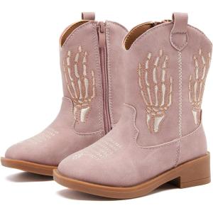 imageBMCiTYBM Toddler Cowgirl Cowboy Boots Boys Girls Square Toe Western Boots Mid Calf Side Zipper Riding Shoes for All SeasonsBpurple