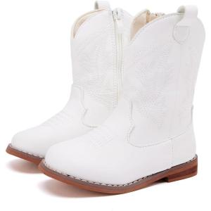 image:imageBMCiTYBM Toddler Cowboy Boots Western Cowgirl Boots Boys Girls Mid Calf Square Toe Riding Walking ShoesAwhite