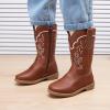image:imageBMCiTYBM Toddler Girl Boy Cowboy Cowgirl Boots Little Kids Square Toe Western Boots Mid Calf Side Zipper Riding Shoes for All SeasonsAbrown