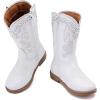 image:imageBMCiTYBM Toddler Girl Boy Cowboy Cowgirl Boots Little Kids Square Toe Western Boots Mid Calf Side Zipper Riding Shoes for All SeasonsAwhite
