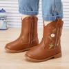 image:imageBMCiTYBM Toddler Girls Cowgirl Boots Little Kids Mid Calf Western Boots Flower Cowboy Boots Pointed Toe Riding Shoes1brown