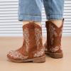 image:imageBMCiTYBM Toddler Girls Cowgirl Boots Little Kids Mid Calf Western Cowboy Pointed Toe Riding Shoes Tassels Glitter5brown