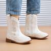 image:imageBMCiTYBM Toddler Girls Cowgirl Boots Little Kids Mid Calf Western Cowboy Pointed Toe Riding Shoes Tassels Glitter5white