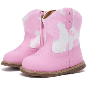 image:imageBMCiTYBM Baby Cowboy Cowgirl Boots Infant Western Boots Toddler Boys Girls Round Toe Riding Mid Calf Boots All Seasons for 6 9 12 18 24 MonthsA2pink