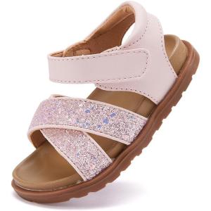 image:imageBMCiTYBM Toddler Boys Girls Sandals Open Toe Arch Support Slides Adjustable Straps Cork Footbed Slippers for Indoor Outdoor31pink
