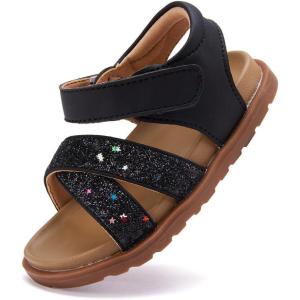 image:imageBMCiTYBM Toddler Boys Girls Sandals Open Toe Arch Support Slides Adjustable Straps Cork Footbed Slippers for Indoor Outdoor3black