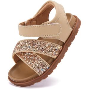 image:imageBMCiTYBM Toddler Boys Girls Sandals Open Toe Arch Support Slides Adjustable Straps Cork Footbed Slippers for Indoor Outdoor3glod