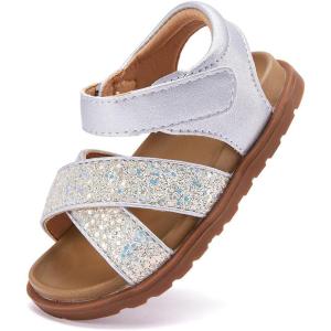 image:imageBMCiTYBM Toddler Boys Girls Sandals Open Toe Arch Support Slides Adjustable Straps Cork Footbed Slippers for Indoor Outdoor3silver