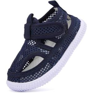 image:imageBMCiTYBM Toddler Boys Girls Sandals Open Toe Arch Support Slides Adjustable Straps Cork Footbed Slippers for Indoor OutdoorMeshnavy