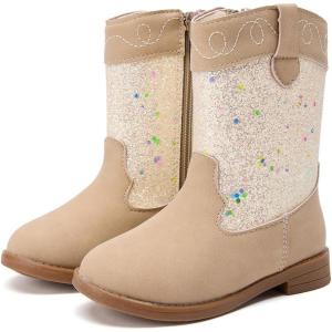 image:imageBMCiTYBM Toddler Cowboy Boots Western Cowgirl Boots Boys Girls Mid Calf Square Toe Riding Walking ShoesCcamel