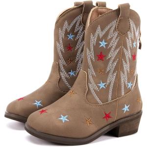 image:imageBMCiTYBM Toddler Cowboy Boots Western Cowgirl Boots Boys Girls Mid Calf Square Toe Riding Walking ShoesMulticamel