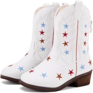 image:imageBMCiTYBM Toddler Cowboy Boots Western Cowgirl Boots Boys Girls Mid Calf Square Toe Riding Walking ShoesMultiwhite