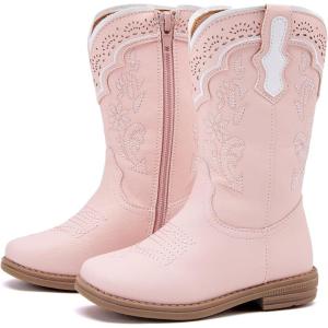 image:imageBMCiTYBM Toddler Girl Boy Cowboy Cowgirl Boots Little Kids Square Toe Western Boots Mid Calf Side Zipper Riding Shoes for All SeasonsApink