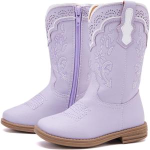 image:imageBMCiTYBM Toddler Girl Boy Cowboy Cowgirl Boots Little Kids Square Toe Western Boots Mid Calf Side Zipper Riding Shoes for All SeasonsApurple