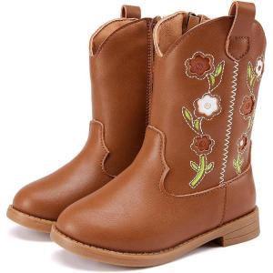 image:imageBMCiTYBM Toddler Girls Cowgirl Boots Little Kids Mid Calf Western Boots Flower Cowboy Boots Pointed Toe Riding Shoes1brown