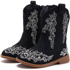 image:imageBMCiTYBM Toddler Girls Cowgirl Boots Little Kids Mid Calf Western Cowboy Pointed Toe Riding Shoes Tassels Glitter5black