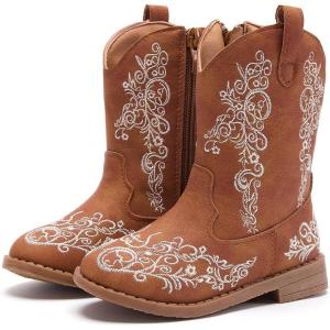 image:imageBMCiTYBM Toddler Girls Cowgirl Boots Little Kids Mid Calf Western Cowboy Pointed Toe Riding Shoes Tassels Glitter5brown