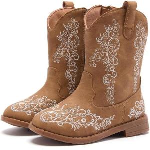 image:imageBMCiTYBM Toddler Girls Cowgirl Boots Little Kids Mid Calf Western Cowboy Pointed Toe Riding Shoes Tassels Glitter5camel