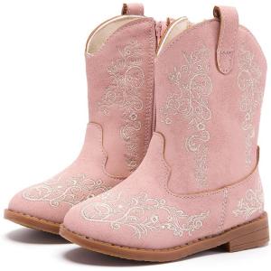 image:imageBMCiTYBM Toddler Girls Cowgirl Boots Little Kids Mid Calf Western Cowboy Pointed Toe Riding Shoes Tassels Glitter5pink