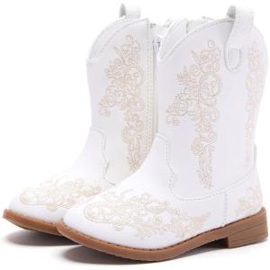 image:imageBMCiTYBM Toddler Girls Cowgirl Boots Little Kids Mid Calf Western Cowboy Pointed Toe Riding Shoes Tassels Glitter5white