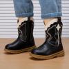 image:imageBMCiTYBM Toddler Cowboy Cowgirl Boots Boys Girls Western Round Toe Riding Mid Calf Booties for All SeasonsToddlerLittle KidBblack