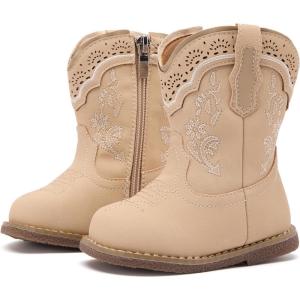 image:imageBMCiTYBM Baby Cowboy Cowgirl Boots Infant Western Boots Toddler Boys Girls Round Toe Riding Mid Calf Boots All Seasons for 6 9 12 18 24 MonthsA3beige