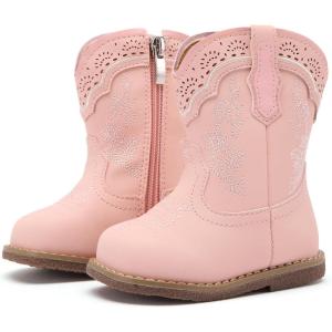 image:imageBMCiTYBM Baby Cowboy Cowgirl Boots Infant Western Boots Toddler Boys Girls Round Toe Riding Mid Calf Boots All Seasons for 6 9 12 18 24 MonthsA3pink